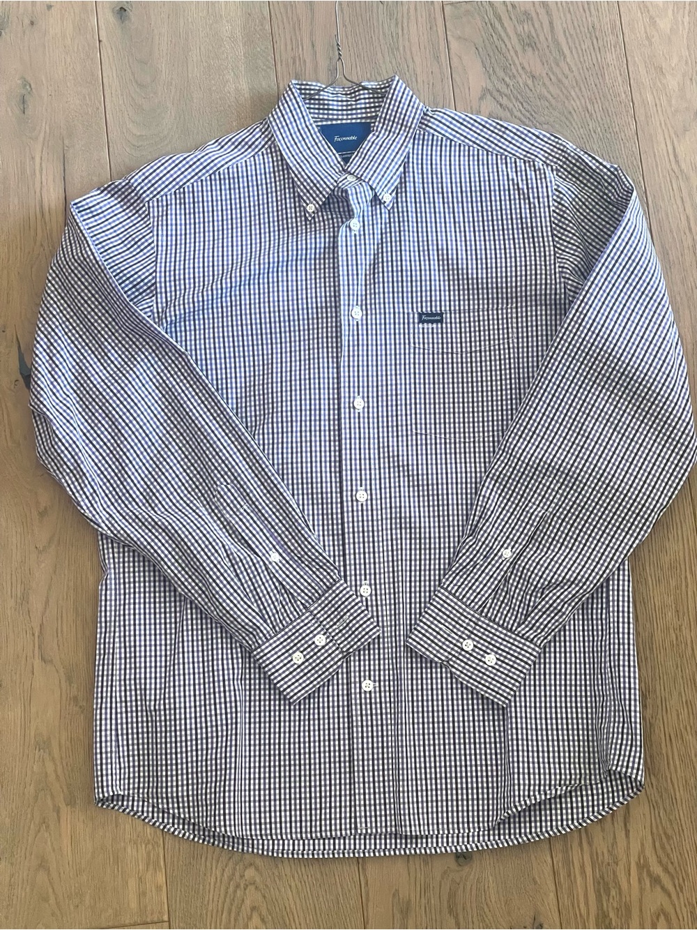 Faconnable Purple, Black and White Checked Button-Down Dress Shirt